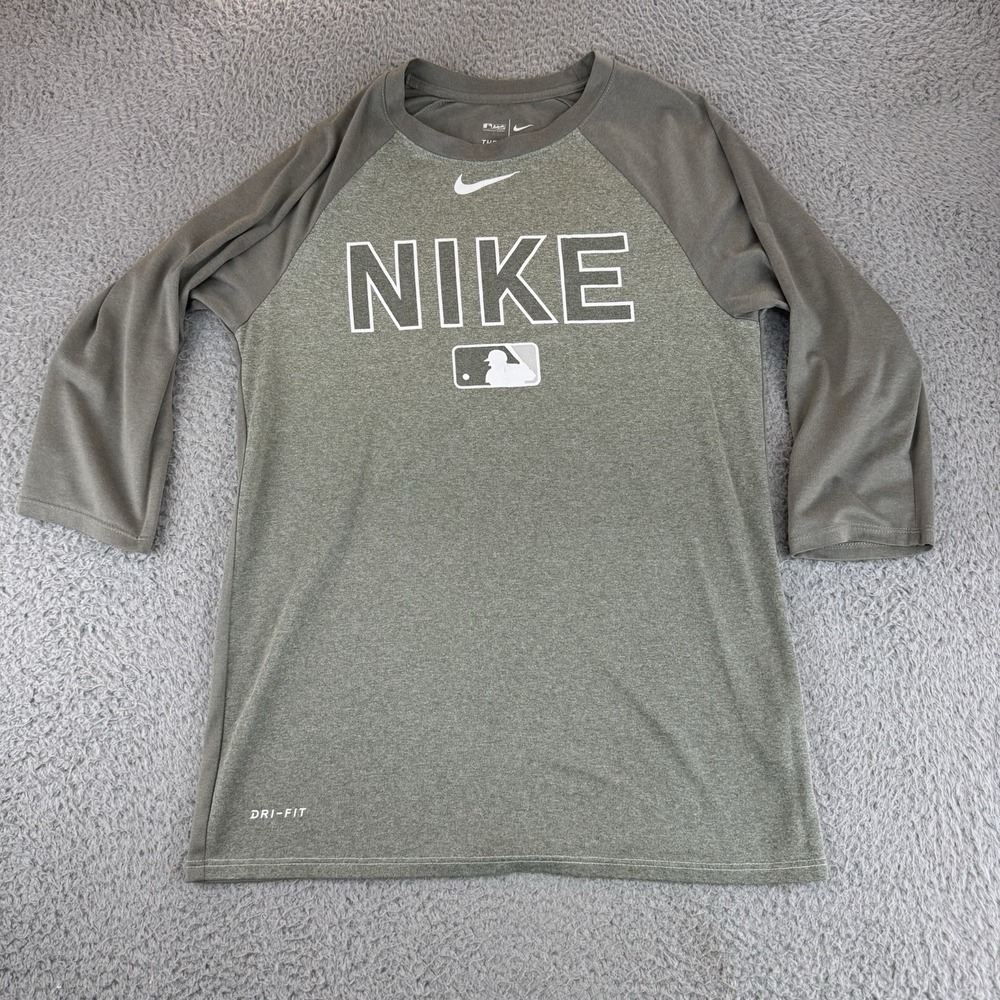 Nike Baseball MLB Men's 3/4 Sleeve Shirt Training‎ Batting Dri-Fit Gray Small